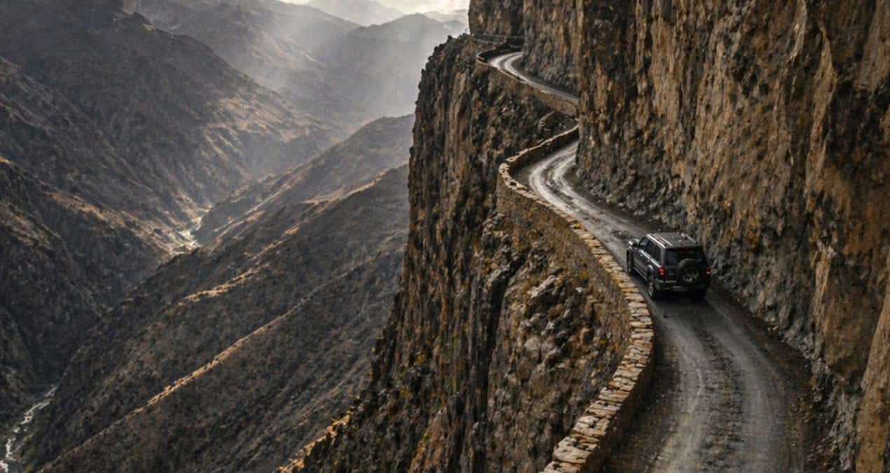 Dağların Derinliklerinden Geçen Tehlikeli Yol: Cesaret Gerektiriyor
